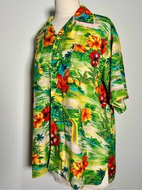 Vintage 80s 90s Network Hawaiian Shirt XL Unisex Rainbow Tropical Rayon Soft
